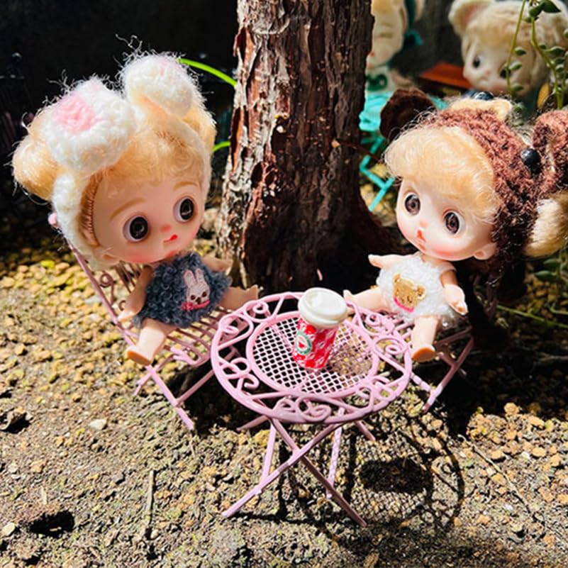 IMIKEYA 1/12 Scale Miniature Wrought Iron Table and Chairs Set Round Dollhouse Bistro Furniture with 1 Table and 2 Chairs for Tiny House Doll Furniture Desktop Decor