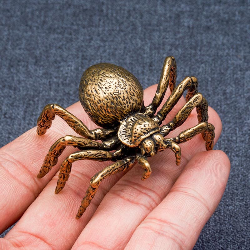 Brass Spider Figurine, Japanese Style Fengshui Wealth Sculpture Lucky Statue Tea Pet Miniature Artware Collectible Figure for Home Office - color: 1 Spider Statue
