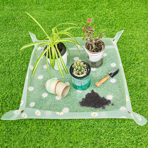 Repotting Mat for Indoor Plants Waterproof Clear Potting Mat Foldable Gardening Plants Potting Repotting Tray to Control Potting Soil Indoor Plant Garden Accessories Gifts for Plant Lovers 23.6" - color: Daisies, size: S 23.6 x 23.6"
