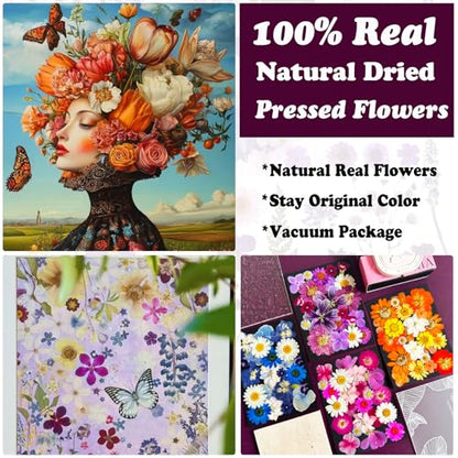 133Pcs Dried Pressed Flowers and Butterfly for Resin Molds, Assorted Real Natural Flowers Leaves Stickers for DIY Art Crafts, Jewelry, Candle, Soap Crafts Making - size: 133PCS