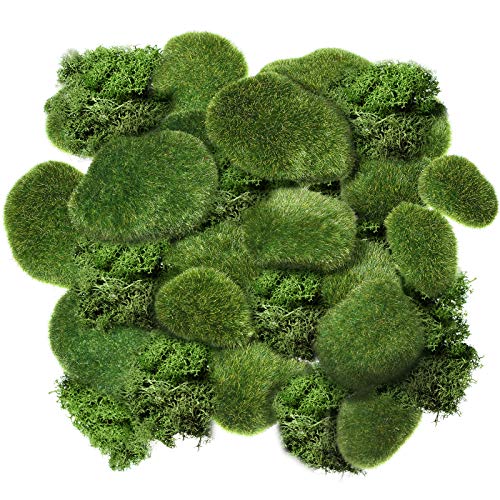 Chuangdi 60 Pcs Artificial Green Moss Rocks Balls Decorative Stones