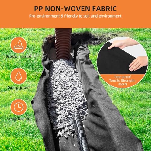 GAOMON Geotextile Landscape, 6ft x 50ft & 6oz Geotextile Fabric, PP Drainage 350N Tensile Strength & 440N Load Capacity, for Driveway & Road Stabilizationr, Erosion Control, French Drains - size: 6FT*50FT-6.0OZ