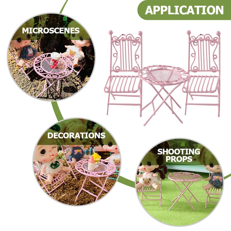 IMIKEYA 1/12 Scale Miniature Wrought Iron Table and Chairs Set Round Dollhouse Bistro Furniture with 1 Table and 2 Chairs for Tiny House Doll Furniture Desktop Decor