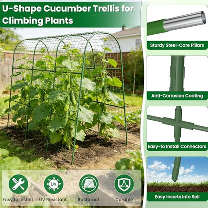 Cucumber Trellis for Raised Bed 48" L x 48" H U-Shape Garden Trellis for Climbing Plants Outdoor, Metal Arch Trellis for Vegetables, Plant Support for Tomato Pea Zucchini Grape Flowers - size: 120" Lx120" H