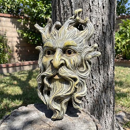 10.1" Whimsical Tree Face Sculpture, Garden Peeker Statue, Outdoor Trunk Tree Huggers Art, Landscape Accent Ornament, Hanging Fairy Elve Figurine for Yard Art, Trees Decor Wall Mounted Statues - color: Brown 460