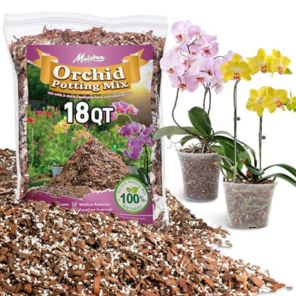 Orchid Bark Potting Mix - 18QT Natural Orchid Potting Mix for Repotting, Blended with Small Pine Bark and Perlite to Provide Ideal Ventilation and Good Drainage for Orchids and Other Potted Plants - size: 18 qt
