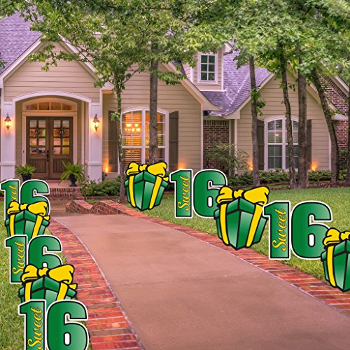 VictoryStore Sweet 16 Pathway Markers - Sweet Sixteen Yard Decorations 10pcs (Green Yellow) - color: Green Yellow