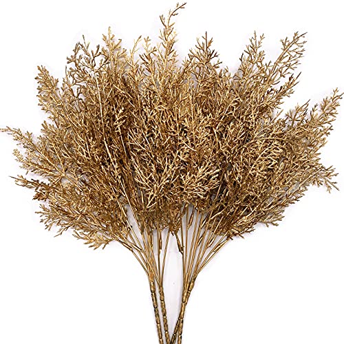 Artificial Branch Golden Twig Branches, Fake Plant Gold Antlers Grass Plastic Faux Plants for Xmas Party Home Garden Indoor Outdoor Wedding Table Centerpiece DIY Decor Christmas Decoration - 4 Pack - color: Golden Twig Branches - 4 Pack