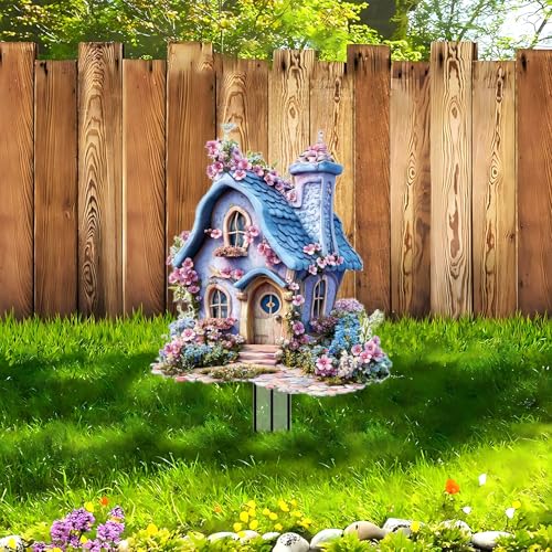 House Garden Stakes Decor Yard Acrylic - 2D Spring Garden Acrylic Sign Decoration, Yard Art, Gift for Nature Lovers, for Indoor & Outdoor Flower Pots, Yard, Mini Gardens & Lawn (5.9”x5.9”) Y26