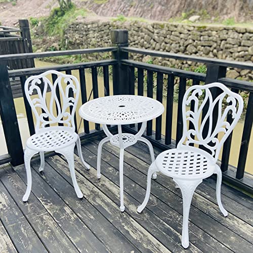 KAILI Patio Bistro Sets 3 Piece cast Aluminum Patio Furniture Outdoor Garden Metal Rust Proof Tables and Chairs White bisrto Set (Big Tulip-White) - style: Big Tulip-white