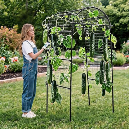 Metal Garden Arch Trellis, 6.8Ft Black for Raised Beds, Plant Support for Cucumbers & Climbing Vegetables - size: 6.8 x 2.7 x 3 Ft