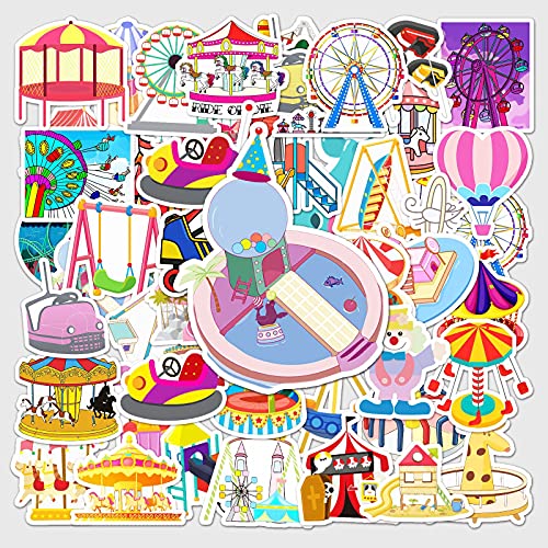 50Pcs Amusement Park Stickers, Waterproof Vinyl Carnival Ride Stickers for Kids Teens Adults, Cute Ferris Wheel Carousel Stickers for Water Bottles Laptops, Fair Stickers for Theme Park Lovers Gifts - color: Amusement Park Stickers