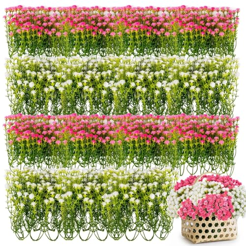 RAINFLOW Baby Breath Flowers Artificial - 100pcs Tiny Artificial Flowers - color: Pink White, size: 100 PCS