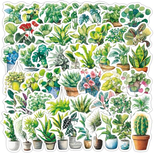50Pcs Watercolor Potted Plant Stickers Pack for Plant Lovers Teens Adults, Waterproof Vinyl No‑Residue Greenery Decals for Journal Planner Scrapbooking, Water Bottle Laptop Phone Case Luggage Computer - color: Watercolor Potted Plant-5