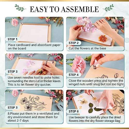 Aboofx Large Wooden Flower Pressing Kit, 10.8"x6.9" 6 Layers | for Adults pressed flowers herbs leaf, DIY preservation for bookmark wedding, art craft kit gift for adult - size: 10.8" x 6.9" 6 Layers