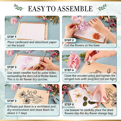 Aboofx Large Wooden Flower Pressing Kit, 10.8"x6.9" 6 Layers | for Adults pressed flowers herbs leaf, DIY preservation for bookmark wedding, art craft kit gift for adult - size: 10.8" x 6.9" 6 Layers