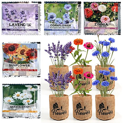 Indoor Daisy Garden Starter Kit with Gardening Tools - Planter Bags, Markers, Soil Disks and Shears, Home Gardening Gifts for Women Men Plant Lovers