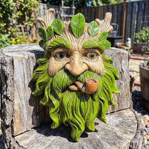 9.9" Whimsical Tree Face Sculpture, Garden Peeker Statue, Outdoor Trunk Tree Huggers Art, Landscape Accent Ornament, Hanging Fairy Elve Figurine for Yard Art, Trees Decor Wall Mounted Statues - color: Brown 457