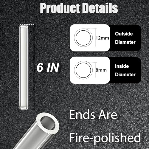 12 Pcs Gtysmox 5 Colors Borosilicate Glass Tubes, 6 Inches 12mm Diameter 2mm Thickness Glass Tubing with 1 Cleaning Brush (Transparent Pink Green Blue Gray) - size: 6 inches