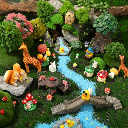 84 Pcs Fairy Garden Accessories Mini Garden Accessories Mini Resin Animals Mushroom Squirrel Duck Rabbit Bridge Pond Owl Micro Landscape Ornaments Kit for DIY Garden Dollhouse Terrarium Succulent