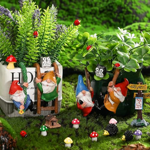 Jetec Mini Gnomes Resin Figurines, Miniature Dwarf Statue,Climb Gnomes | Fairy Garden Decor for Indoor Outdoor,Micro Landscape Ornaments for Terrarium Pots, DIY Kit for Patio Yard Lawn Flower Bed - style: Climb Gnomes