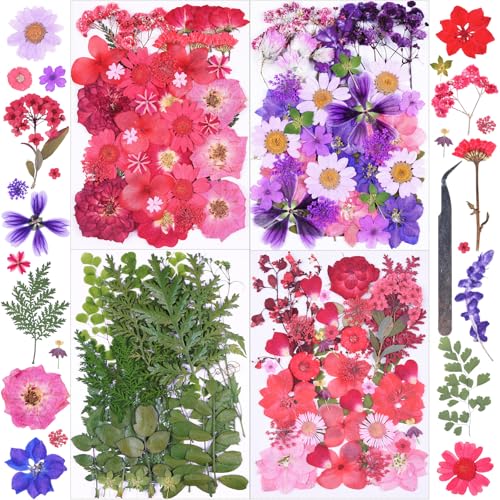 146Pcs Dried Pressed Flowers for Crafts,Xinxinran Dry Flowers Kit for Resin Molds,Epoxy Resin Accessories,Bookmark,Nails, Jewelry Molds,Candle Making Supplies,Soap,Frame - color: Light Color 146pcs