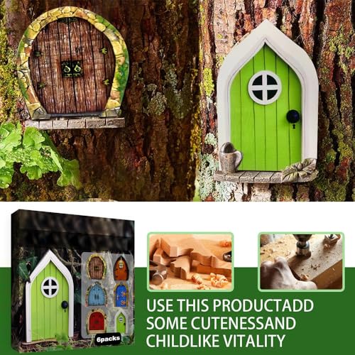 Enchanted Fairy Door for Tree Trunks - Weather-Resistant Miniature Garden Decor, 6-Piece Whimsical Outdoor Accessory Kit for Kids & Fantasy Enthusiasts