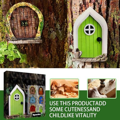 Enchanted Fairy Door for Tree Trunks - Weather-Resistant Miniature Garden Decor, 6-Piece Whimsical Outdoor Accessory Kit for Kids & Fantasy Enthusiasts