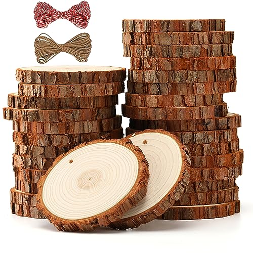 SENMUT Unfinished Wood Slices 30pcs 2.8"-3.0" Wood Circles for Crafts, Predrilled Natural Wood Rounds, Wooden Discs Perfect for DIY, Artistic Creations & Christmas Wood Ornaments for Crafts - size: 30PCS(2.8"-3.0"）with Hole