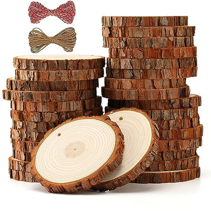 SENMUT Unfinished Wood Slices 30pcs 2.8"-3.0" Wood Circles for Crafts, Predrilled Natural Wood Rounds, Wooden Discs Perfect for DIY, Artistic Creations & Christmas Wood Ornaments for Crafts - size: 30PCS(2.8"-3.0"）with Hole