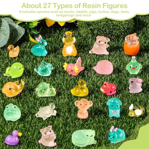 170 PCS Mini Resin Animals Glow in The Dark Small Plastic Figures Bulk | Luminous Tiny Animals for Fairy Garden, Aquarium, Micro Forests, Craft - style: 170 PCS