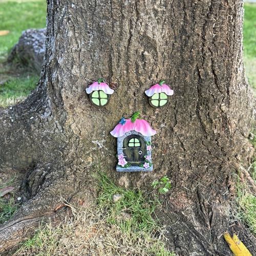Fairy Door for Trees Outdoor Glow in The Dark,Resin Fairy House Kit,Miniature Accessories for Tree Stump, Outdoor Yard, Lawn, and Garden Decor.