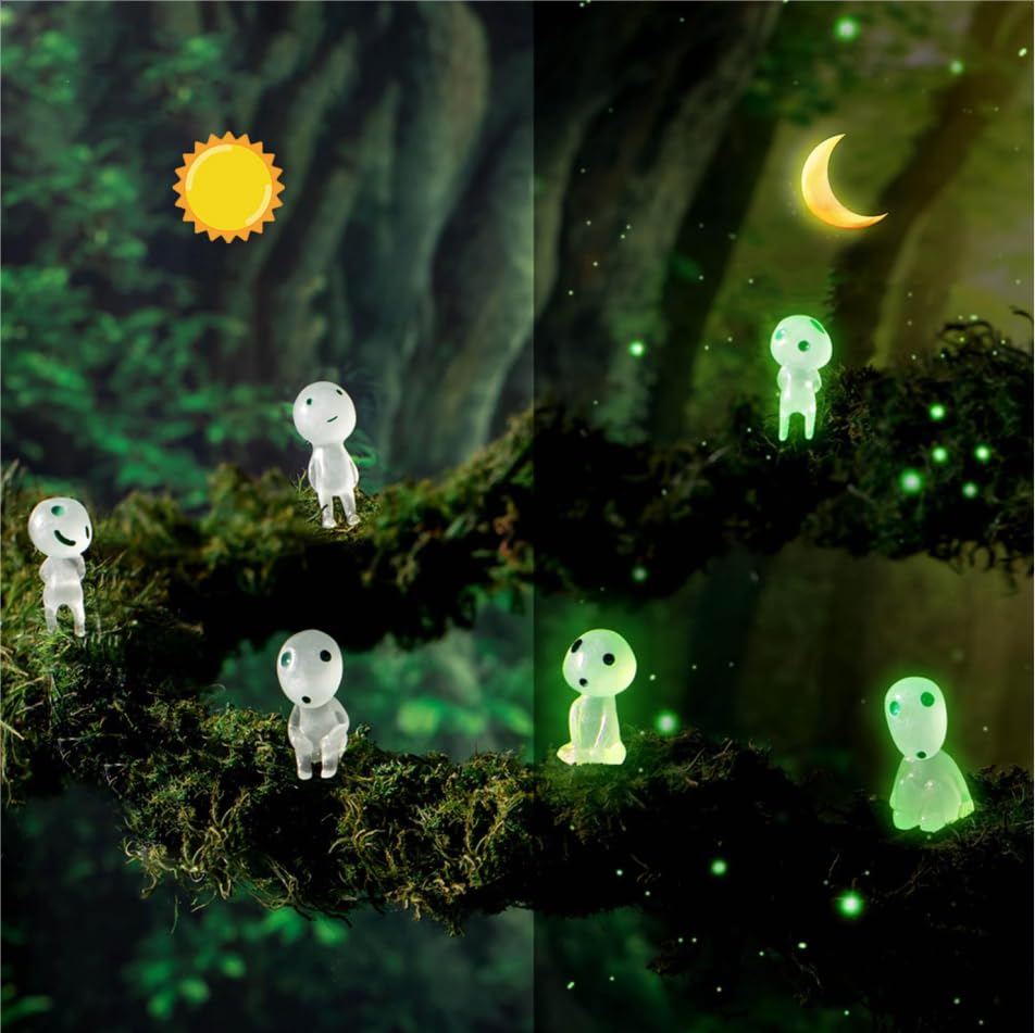 Glow in The Dark Tree Spirits, Mini Glow Fairy Garden Accessories Outdoor, Luminous Elves Tree Ghosts Figurines Kit with Mini Mushrooms for Garden Yard Bonsai Succulent Terrarium Decorations