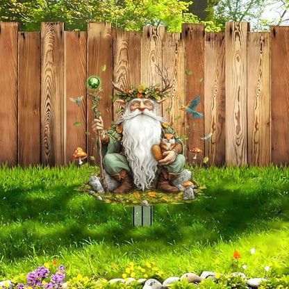 Gnome Garden Stakes Decor Yard Acrylic - 2D Spring Garden Acrylic Sign Decoration, Fantasy Yard Art, Gift for Nature Lovers, for Indoor & Outdoor Flower Pots, Yard, Mini Gardens & Lawn (5.9”x5.9”) Y6