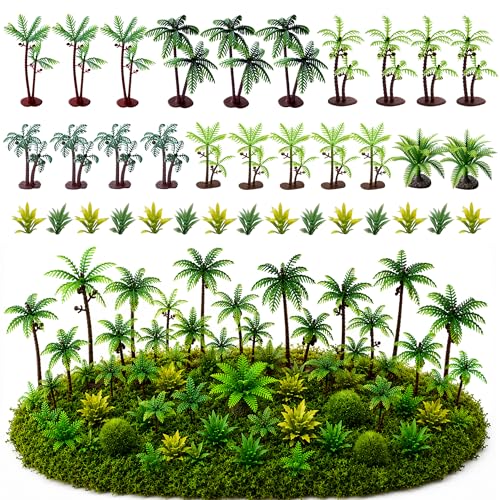 32 Pieces Plastic Palm Model Trees Miniature Coconut Tree Diorama Artificial Rainforest Landscape Mini Plant for Cake Decorations Hawaii Beach Scenery Fairy Garden