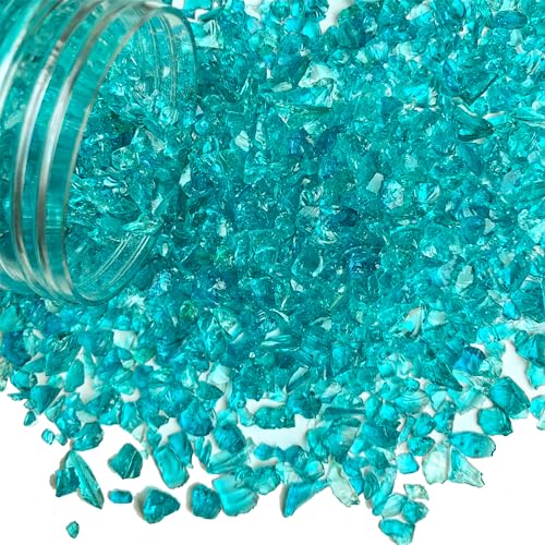 1.3 LB Teal(Turquoise) Crushed Sand Broken Fire Glass Pieces for Crafts | Resin Arts,Crush Terrarium Rocks Stones,Vase Fillers,Candle Holder Fish Tank Decor,3-7mm,Never Fade Color - color: Turquoise