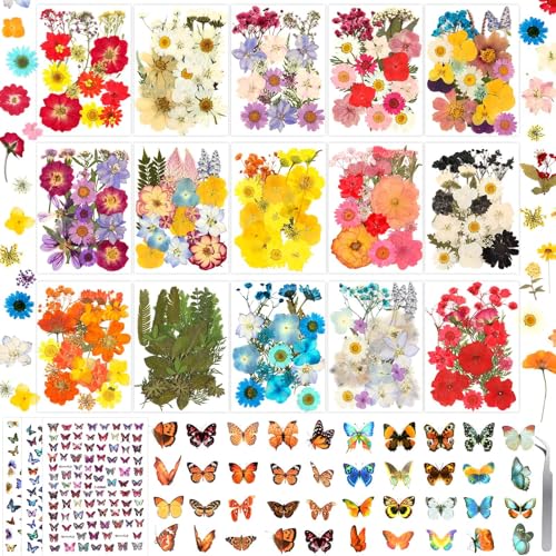630 Pcs Real Dried Pressed Flowers & Butterfly Stickers for Resin Crafts - color: 630 Pcs Pressed Flowers Butterfly Stickers