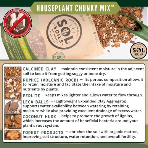 Sol Soils Chunky Houseplant Mix - Fast Draining Soil for Indoor Plants with Coco Coir Chips, Perlite, & Pumice, 2 Quart