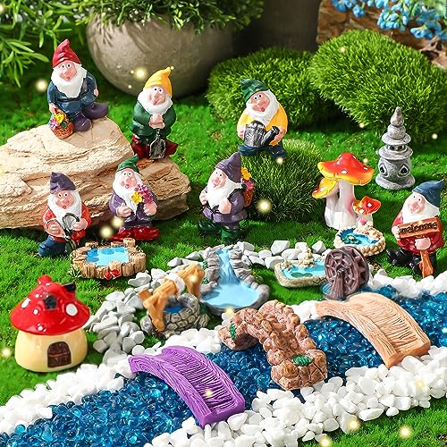 Unittype 19 Pcs Gnome Garden Accessories Outdoor Miniature Gnome Decor | Mini Gnome Figurines for Fairy Garden, Resin Gnome Decorations for Yard, Fairy Garden Supplies for Outside, Cute - style: Gnome