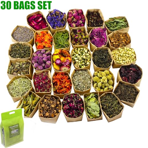 30Bags Natural Dried Flowers, DIY Soap,Bath Bomb,Candle,Aromatherapy Oil,Cake,Resin Jewelry Making,Bath,Nail -Lavender,Don't Forget Me,Rose,Jasmine - color: Stylec 30 Bags*0.3oz