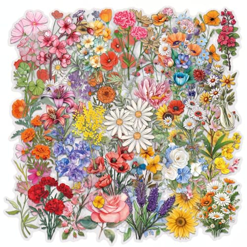 60PCS Watercolor Flower PET Stickers - style: Watercolor Flower