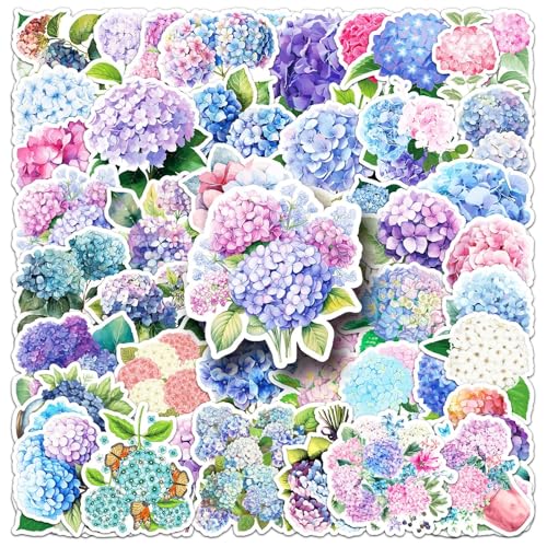 50Pcs Hydrangea Stickers, Waterproof Vinyl Watercolor Hydrangea Flower Stickers for Kids Teens Adults, Cute Floral Stickers for Water Bottles Laptops, Scrapbook, Hydrangea Decals for Lovers Gifts - color: Hydrangea Sticker