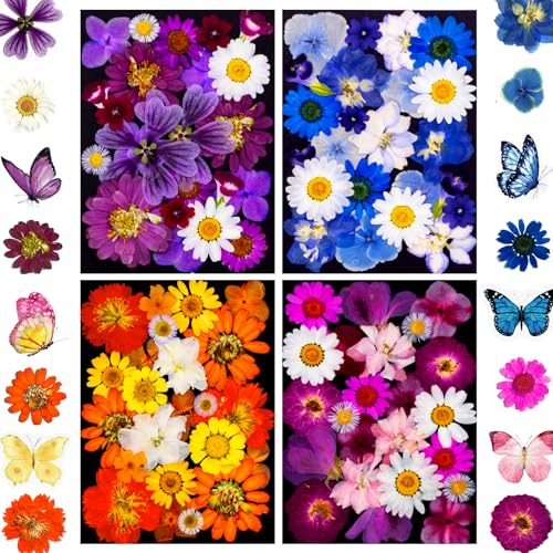 133Pcs Dried Pressed Flowers and Butterfly for Resin Molds, Assorted Real Natural Flowers Leaves Stickers for DIY Art Crafts, Jewelry, Candle, Soap Crafts Making - size: 133PCS
