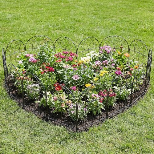 Small Garden Fence 24in(H) x20ft(L), Decorative Fencing 19 Pack | Rustproof Metal, No Dig Animal Barrier, Black Arch Border Panel for Rabbit and Dog, Flower Bed, Yard, Patio, Outdoor - size: 19 Panel