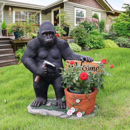 Unique Statues Planter Gorilla Statue - Gorilla Flower Pot Kingkong Garden Sculptures Animal Landscaping Ornament for Lawn Balcony Yard Garden Patio Decor 28.7 Inch - color: Standing Gorilla