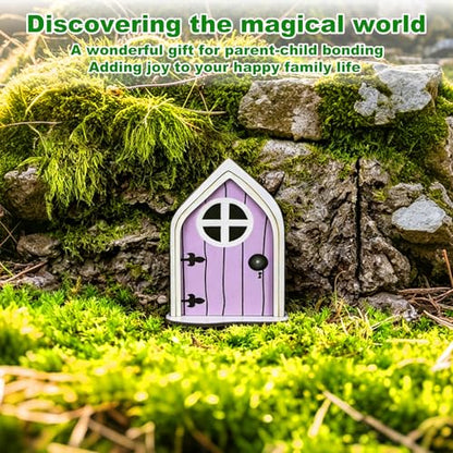 M METERXITY 2-Pack Fairy Door, Wooden Miniature Fairy Garden Door Outdoor [Lavender] - color: Lavender