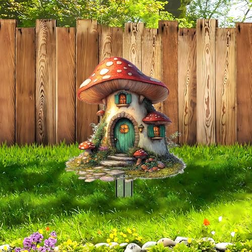 Mushrooms Garden Stakes Decor Yard Acrylic - 2D Spring Garden Acrylic Sign Decoration, Yard Art, Gift for Nature Lovers, for Indoor & Outdoor Flower Pots, Yard, Mini Gardens & Lawn (5.9”x5.9”) Y04