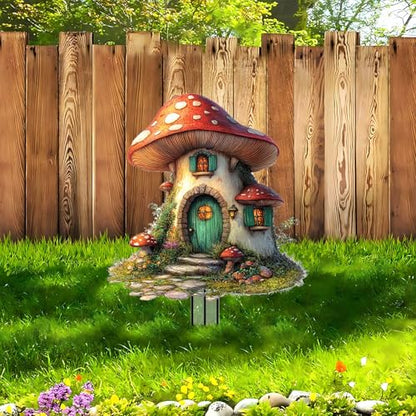 Mushrooms Garden Stakes Decor Yard Acrylic - 2D Spring Garden Acrylic Sign Decoration, Yard Art, Gift for Nature Lovers, for Indoor & Outdoor Flower Pots, Yard, Mini Gardens & Lawn (5.9”x5.9”) Y04