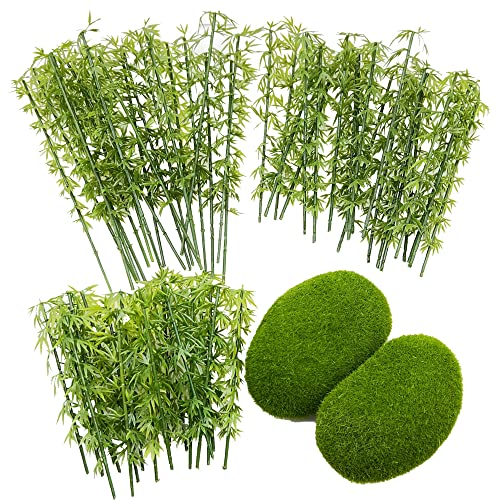 Woohome Miniature Bamboo Trees, 60 PCS Model Bamboo Trees Landscape Bamboo Tree and 2 PCS Fake Moss Rocks Decorative Moss Balls Model Artificial Plants for Home Decoration, Fairy Gardens - color: 60 PCS