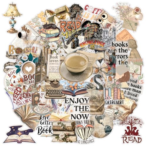 50PCS Bookish Stickers - Vintage Reading Themed PET Decals for Journaling, Scrapbooking, Laptops, Water Bottles, Luggage,Mobile Phone,Refrigerator Book Lovers, Readers - color: Retro Reading Stickers